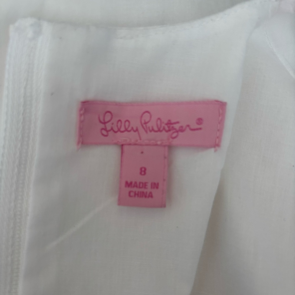 LILLY PULITZER Girls Size 8 Shift Dress White Embroidered Birds Beach Coastal - Picture 3 of 12
